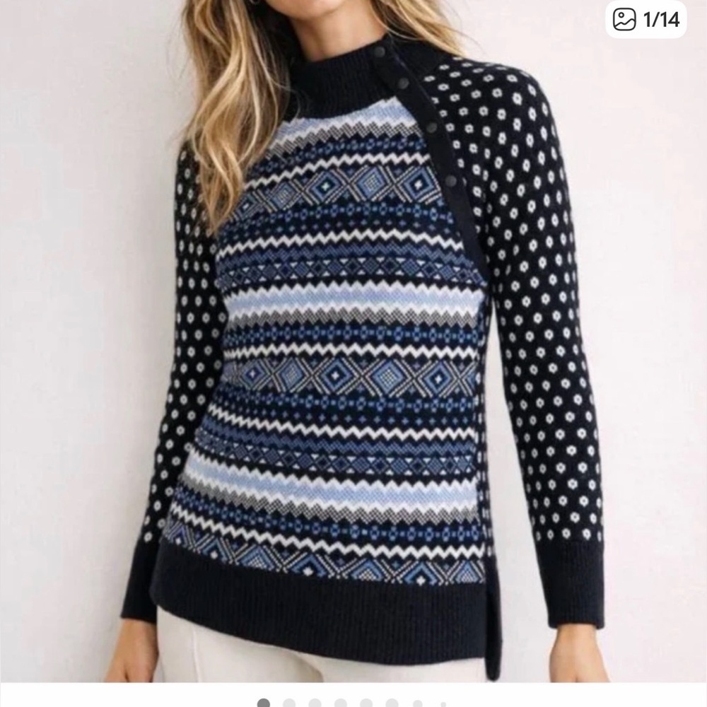 Talbots THERMOLITE® SNAP BUTTON MOCKNECK SWEATER FAIR ISLE size MP